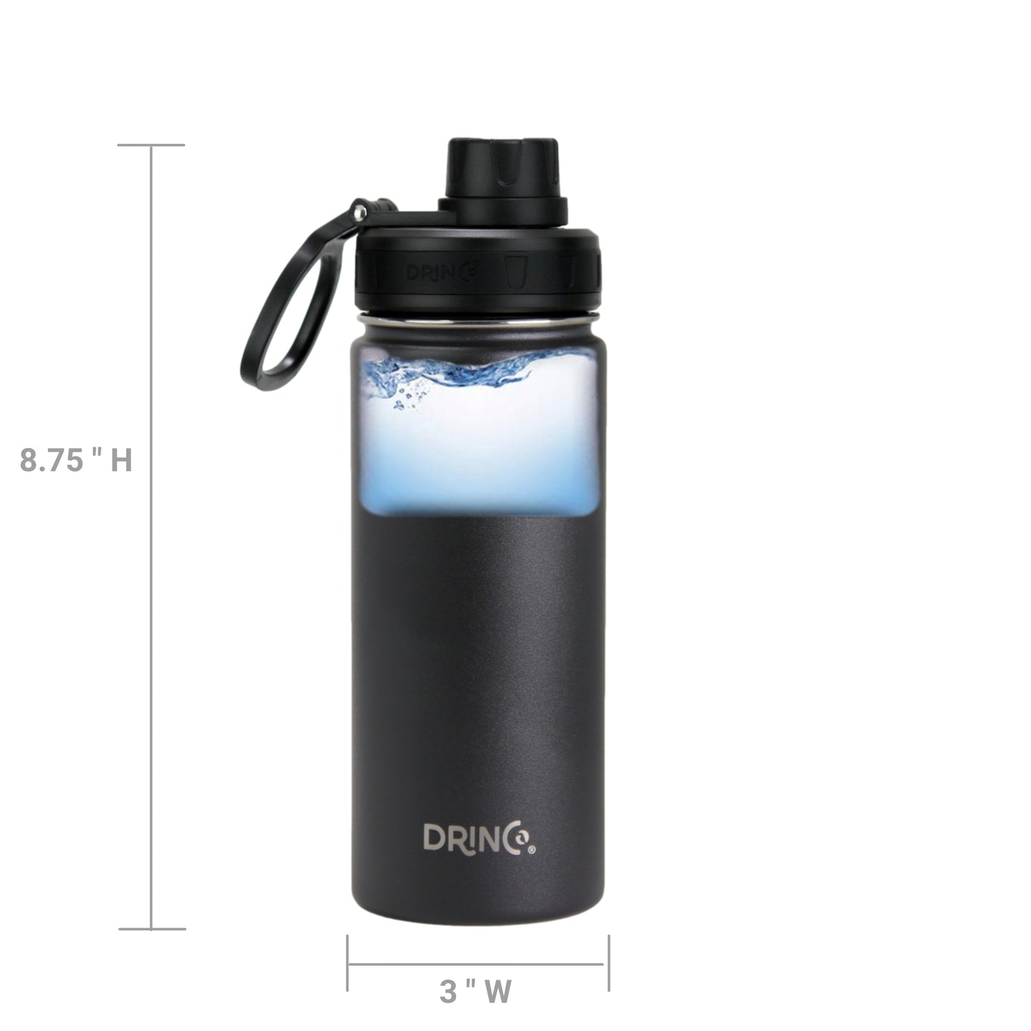 Stainless Steel Sport Water Bottle - Black